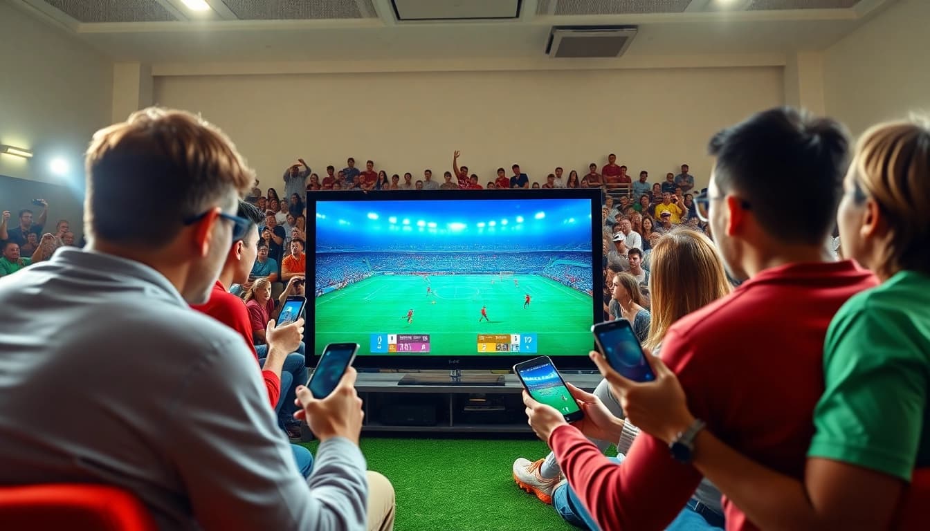 Engaged fans enjoying live football streaming on lương sơn tv with various devices.