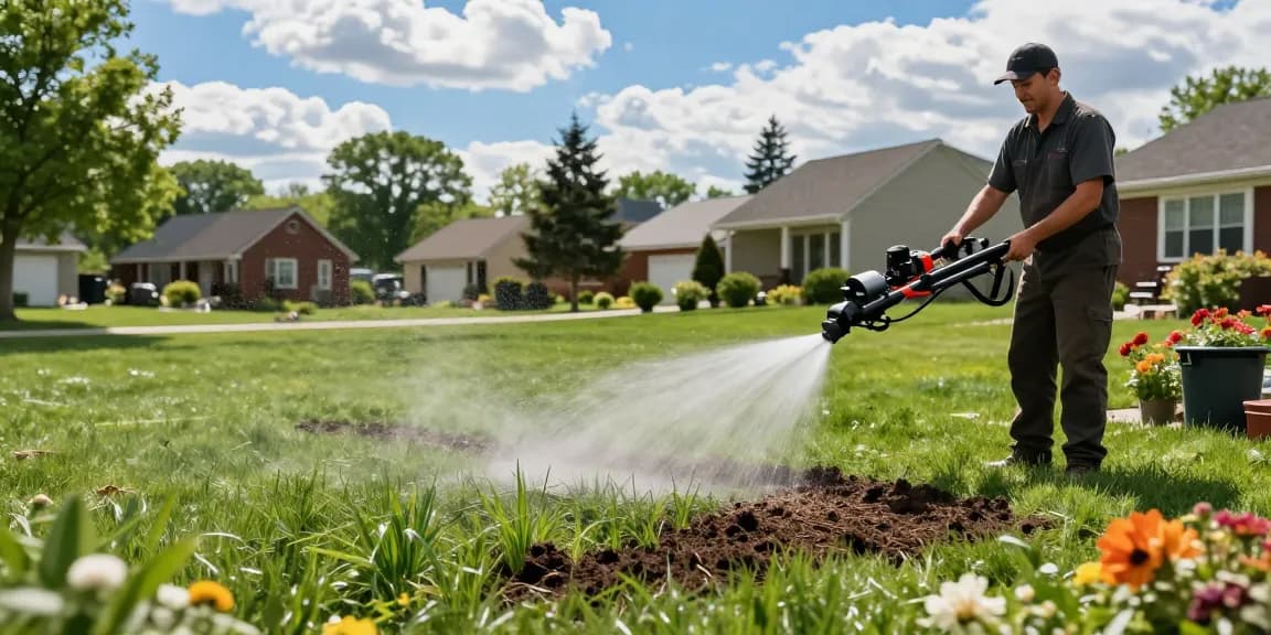 Hydroseeding in Ottawa, technician applying seed slurry for a lush lawn.