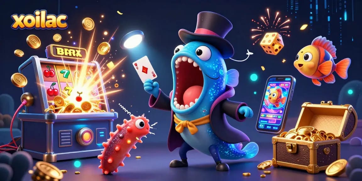 Experience the thrilling magic of xoilac with a vibrant, 3D casino illustration alive with excitement.