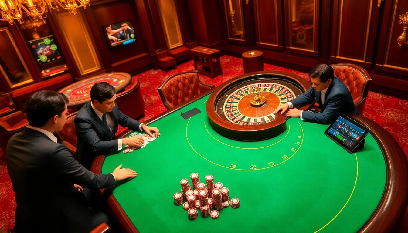 Experience the excitement of CM88 with players at a vibrant casino poker table.