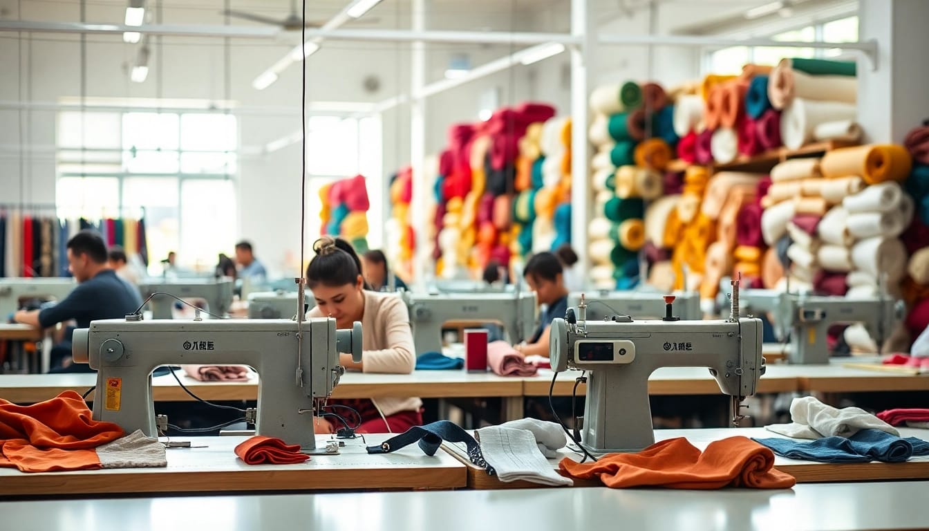 Crafting apparel in a Clothes Factory China with skilled hands and vibrant textiles.