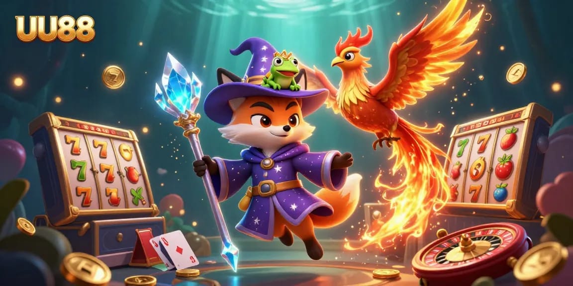 Experience the thrill of UU88 with vibrant casino gaming elements and enchanting characters.