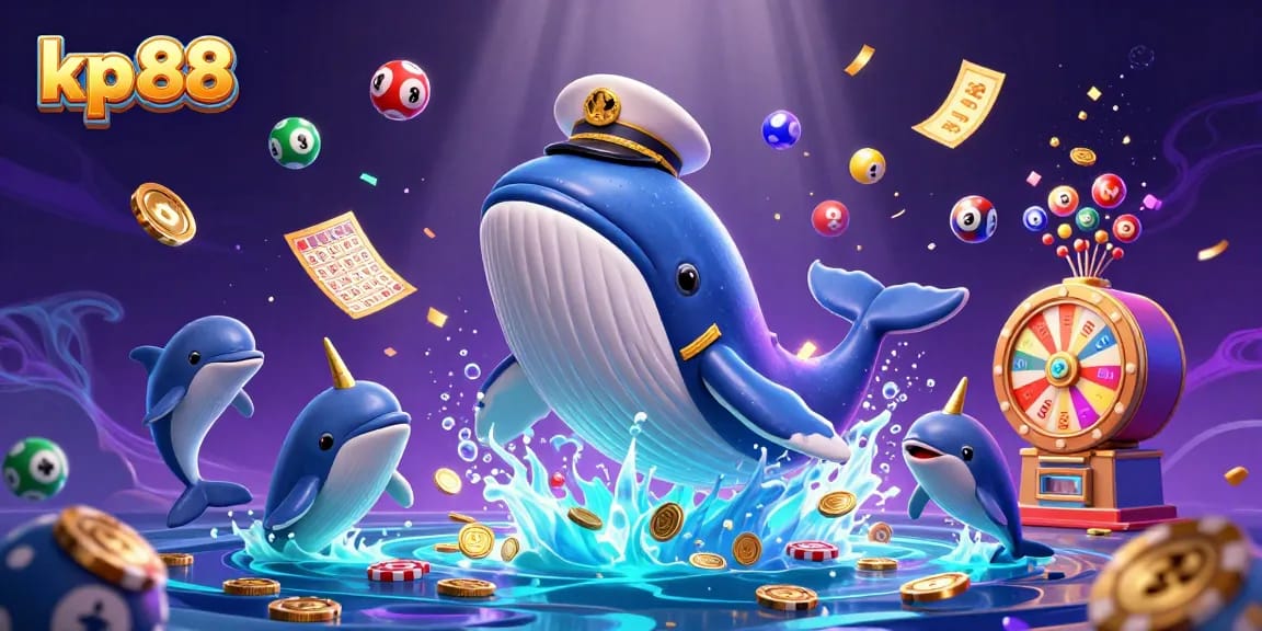 Experience the excitement at kp 88 with thrilling casino games surrounded by playful dolphins and vibrant lottery visuals.