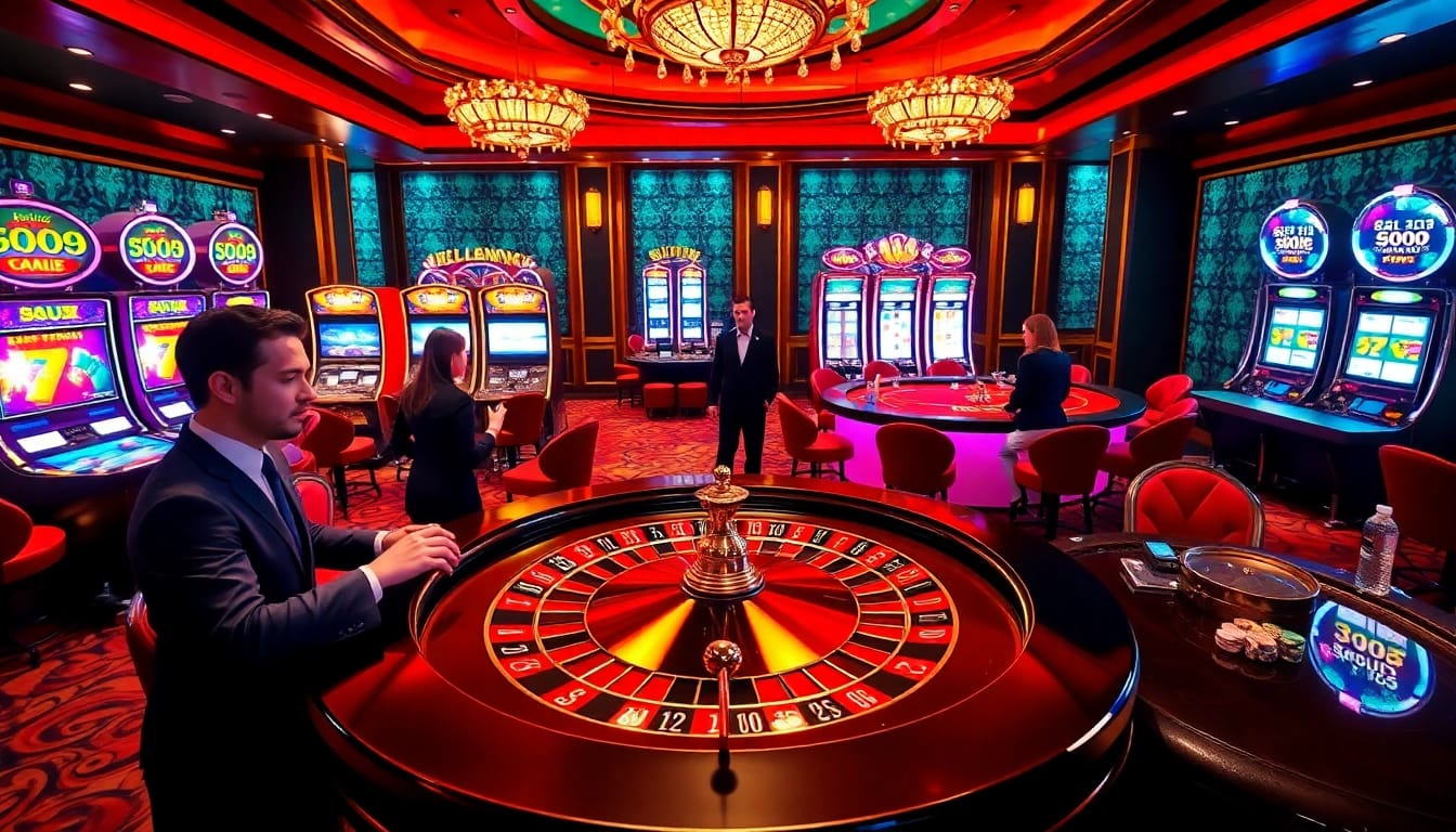 Experience the thrill of winning at JL111’s luxurious casino, featuring roulette tables and bright slot machines.