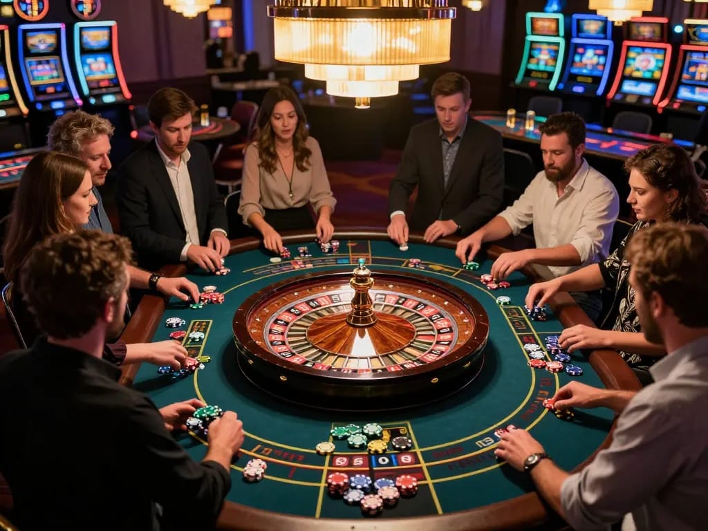 Experience the thrill of live roulette at https://lv88.baby/, featuring a vibrant casino scene with players engaged.