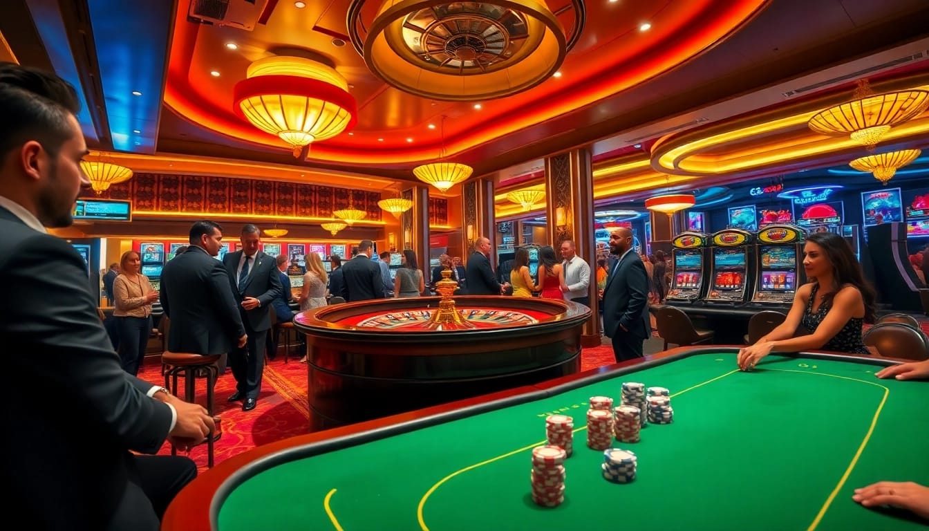 Gambling scene featuring poker tables and roulette wheel, highlighting C168 gaming excitement.