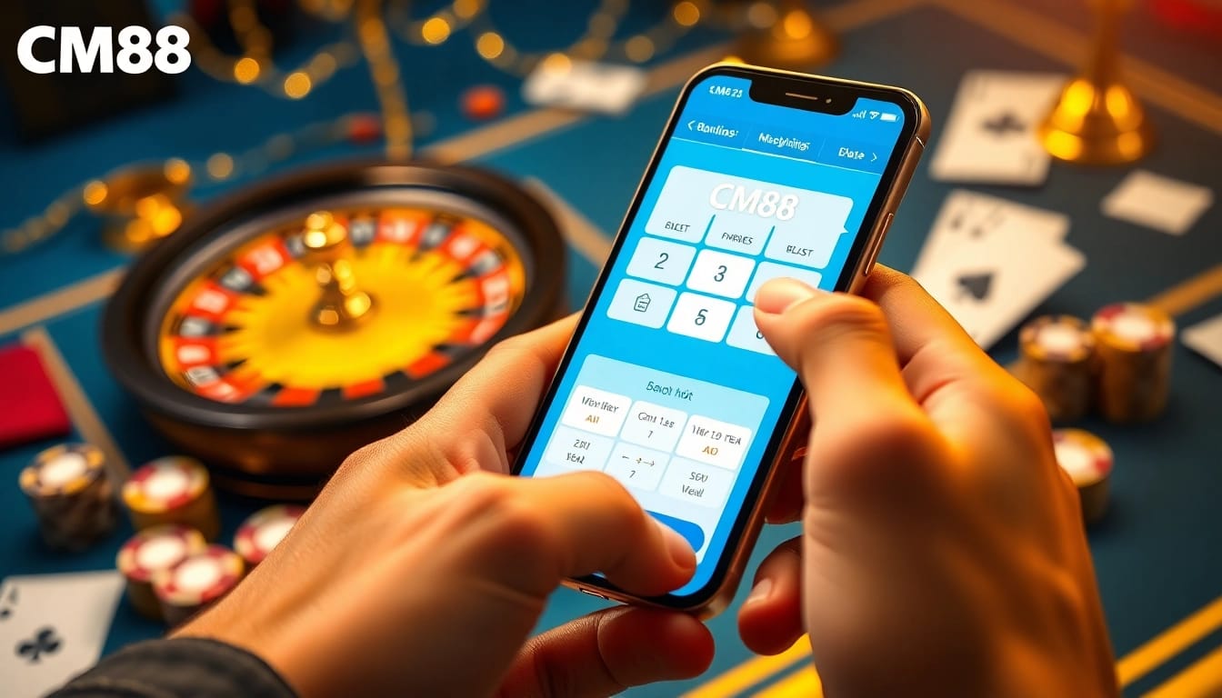 Experience cm88 tải app excitement with vibrant casino visuals showcasing mobile betting action.