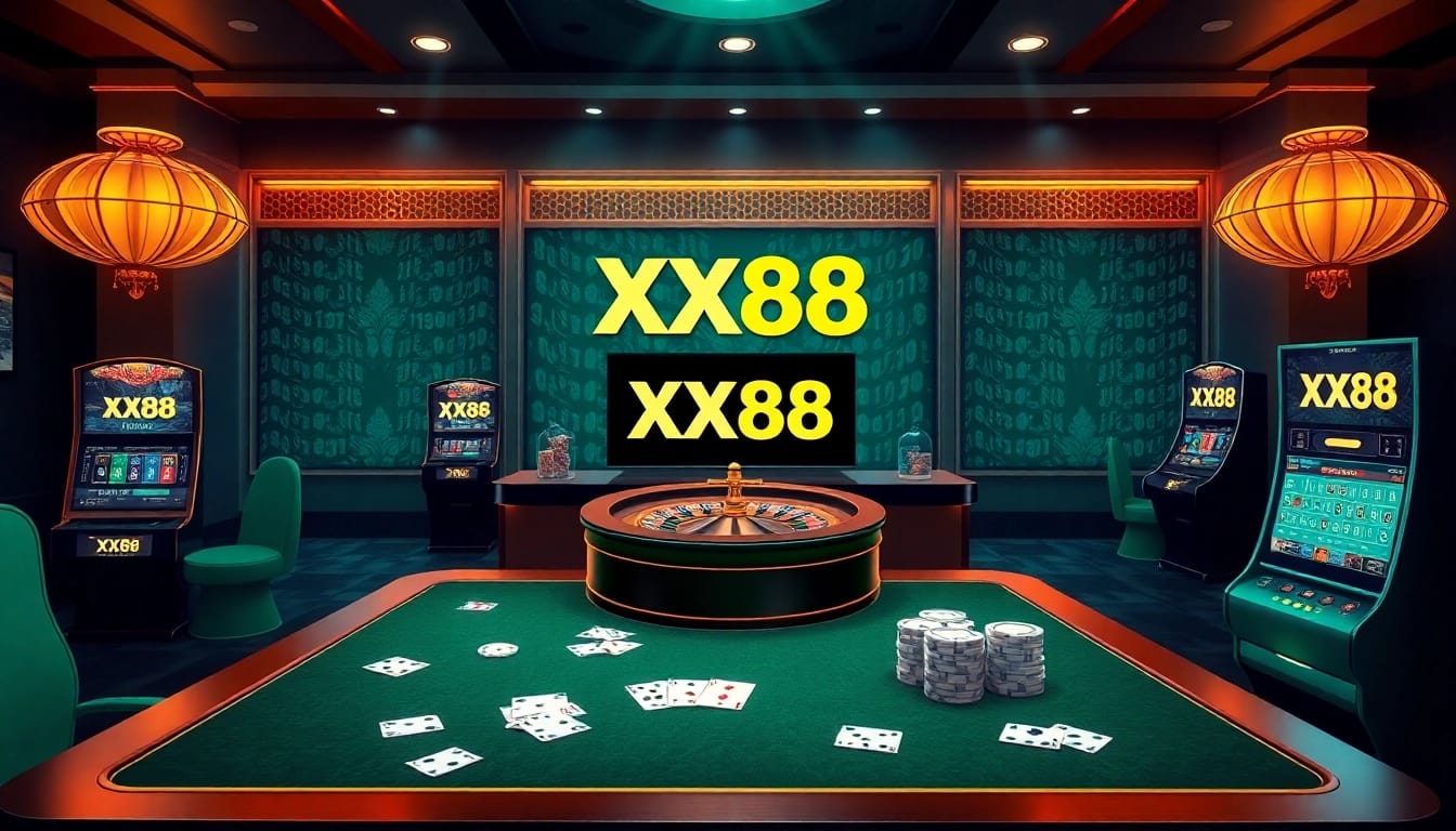 Experience the thrill of gambling at XX88, featuring vibrant casino tables and engaging betting interfaces.
