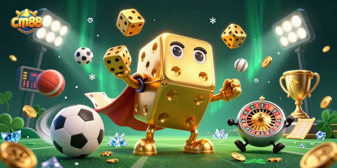 Betting on sports with cm88’s exciting gaming experience featuring golden dice and lively game elements.