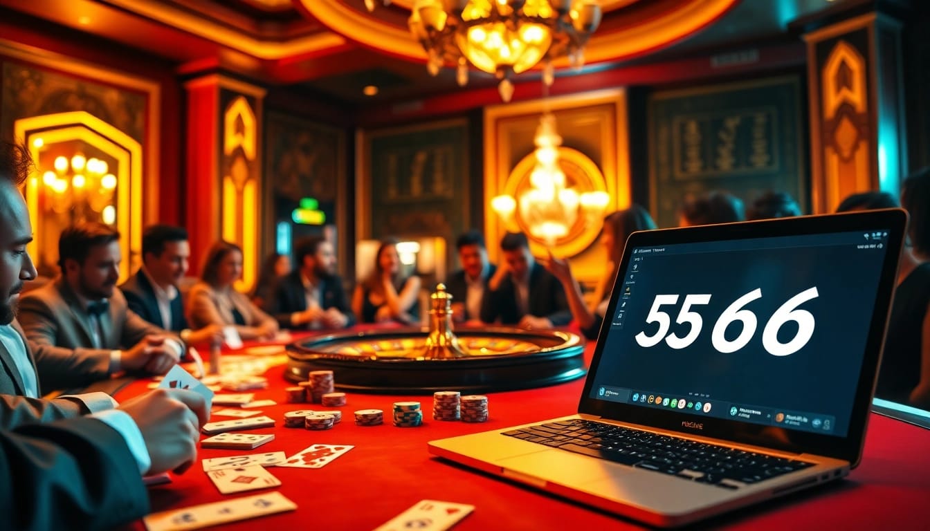 The excitement of gambling at a luxurious casino table featuring cards and chips highlights the 55WW experience.