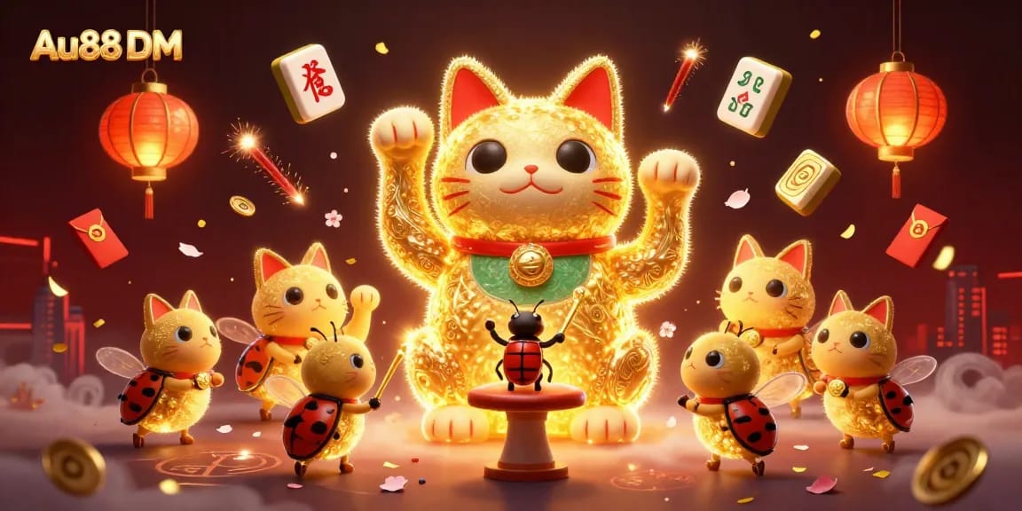 Experience thrilling action with Au88 DM in a vibrant 3D casino illustration featuring a lucky cat.