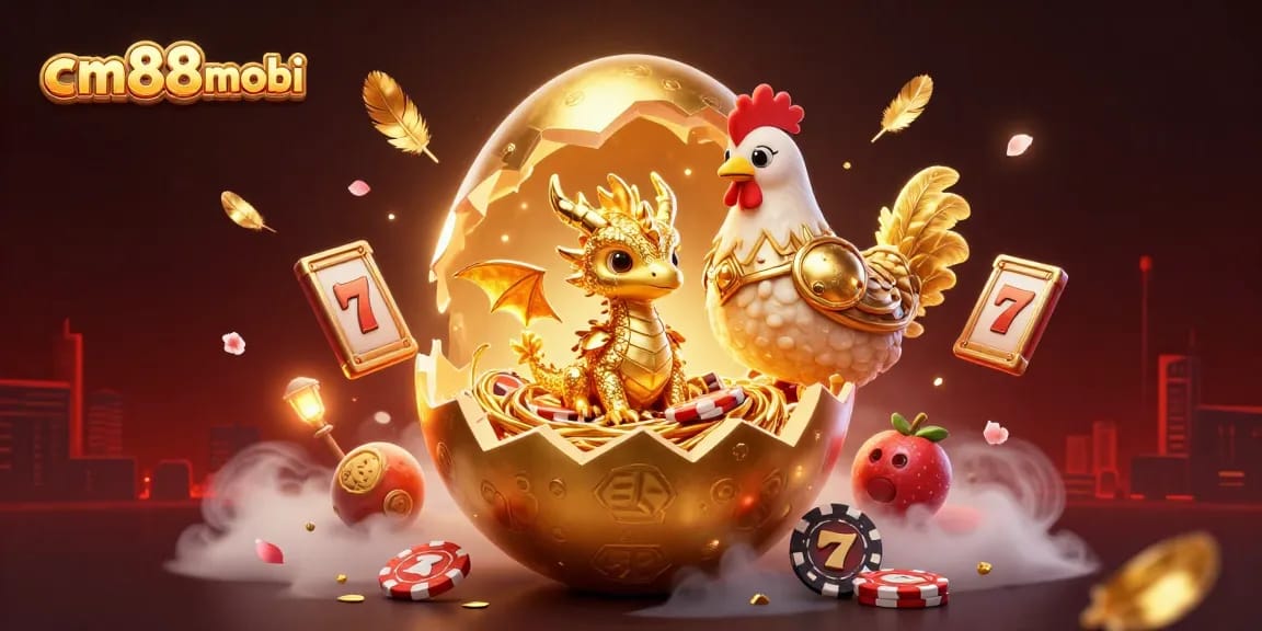 Engage with cm88mobi's thrilling slot experience featuring a golden dragon, poker chips, and legendary jackpots.