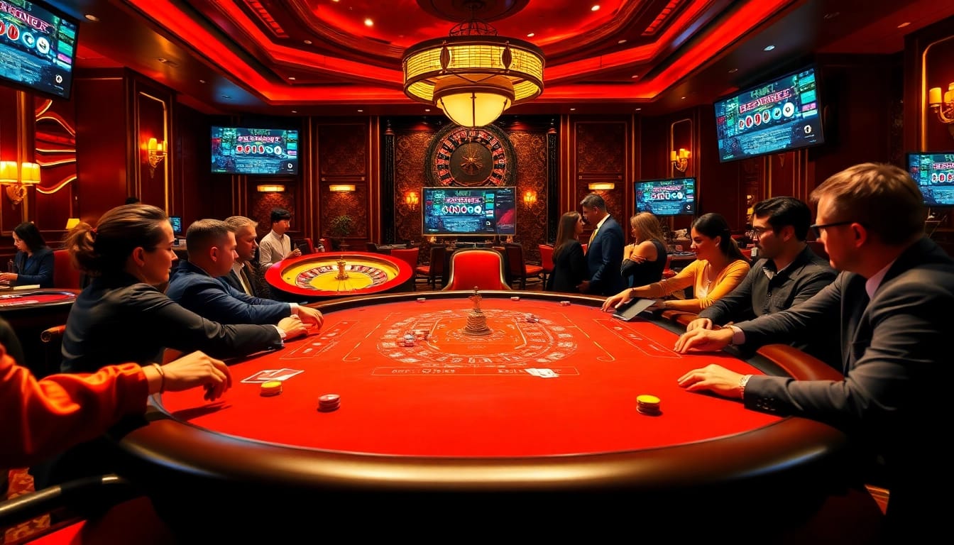 Players enjoying thrilling poker games at a luxurious casino table featuring https://hot789.live/ betting strategies.