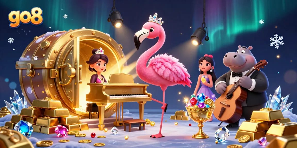 Immerse in the magical world of go8 with a vibrant casino illustration showcasing exciting elements and characters.