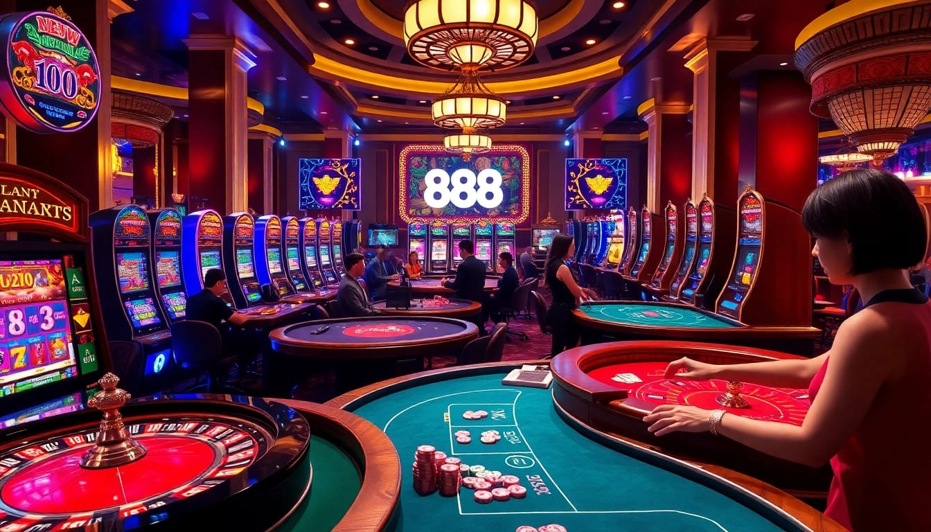 Experience the thrilling action at 888NEW's casino as players engage in exciting games and high stakes gambling.