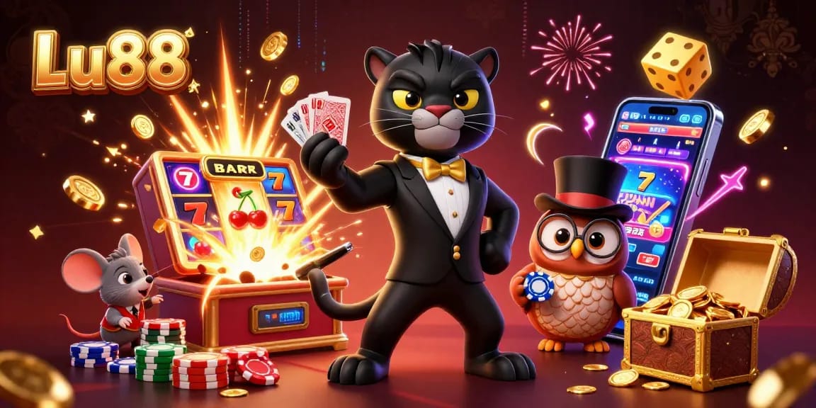 Engage in thrilling gameplay with Lu88's exciting card dealing scene and jackpot elements.