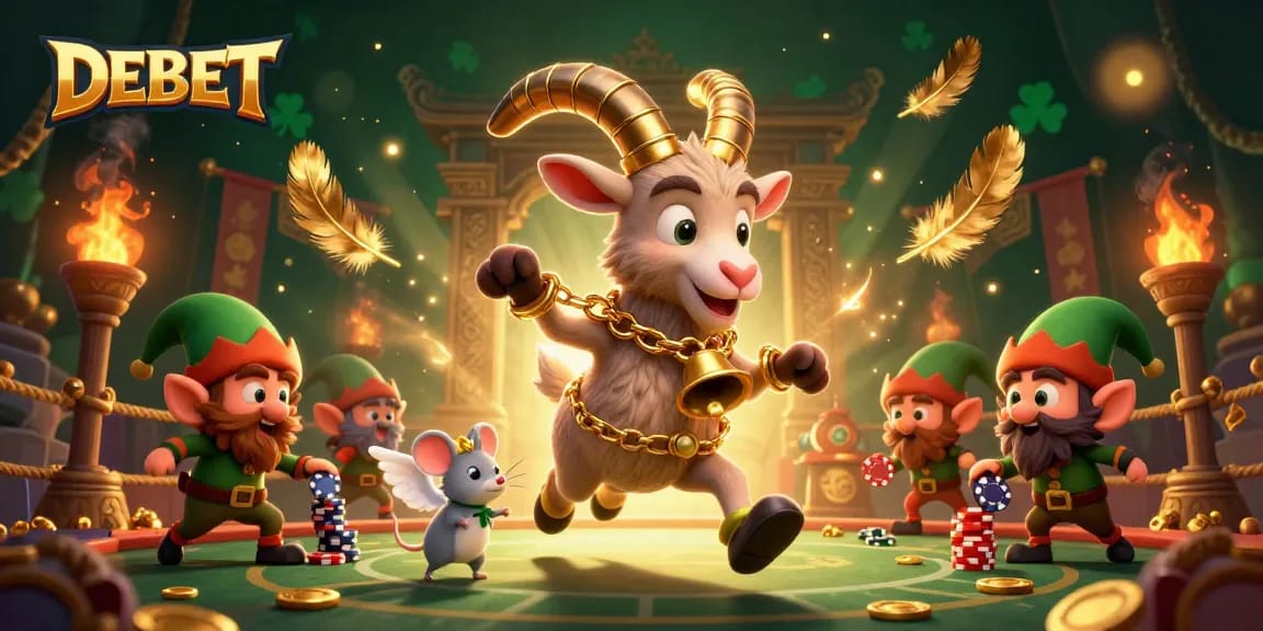 Experience the exhilarating thrill of DEBET Casino as cartoon characters bring festive chaos and excitement.