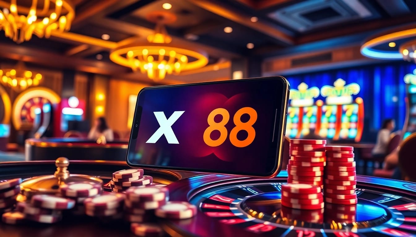 Exciting gambling scene with X 88 digital interface highlighting gaming action.