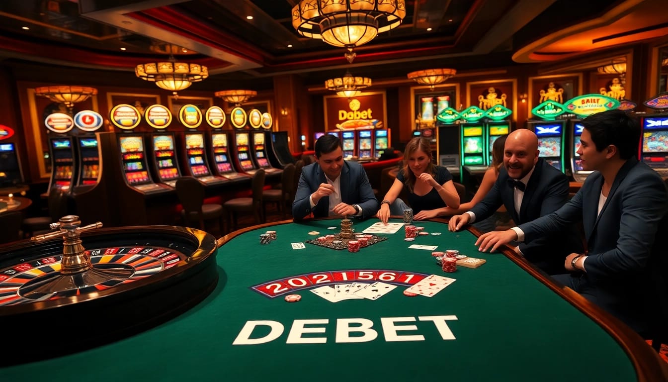 Experience the thrill of DEBET while playing poker at a luxurious casino table.