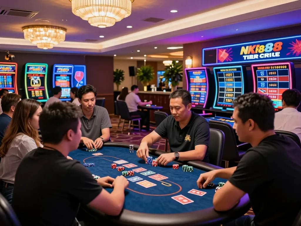 Exciting gaming experience at NK88 casino with vibrant atmosphere and engaged players.