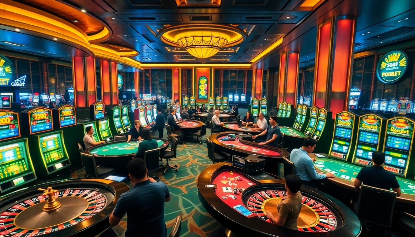 Experience thrilling gaming at SOIBET's vibrant casino floor with roulette tables and excited players.