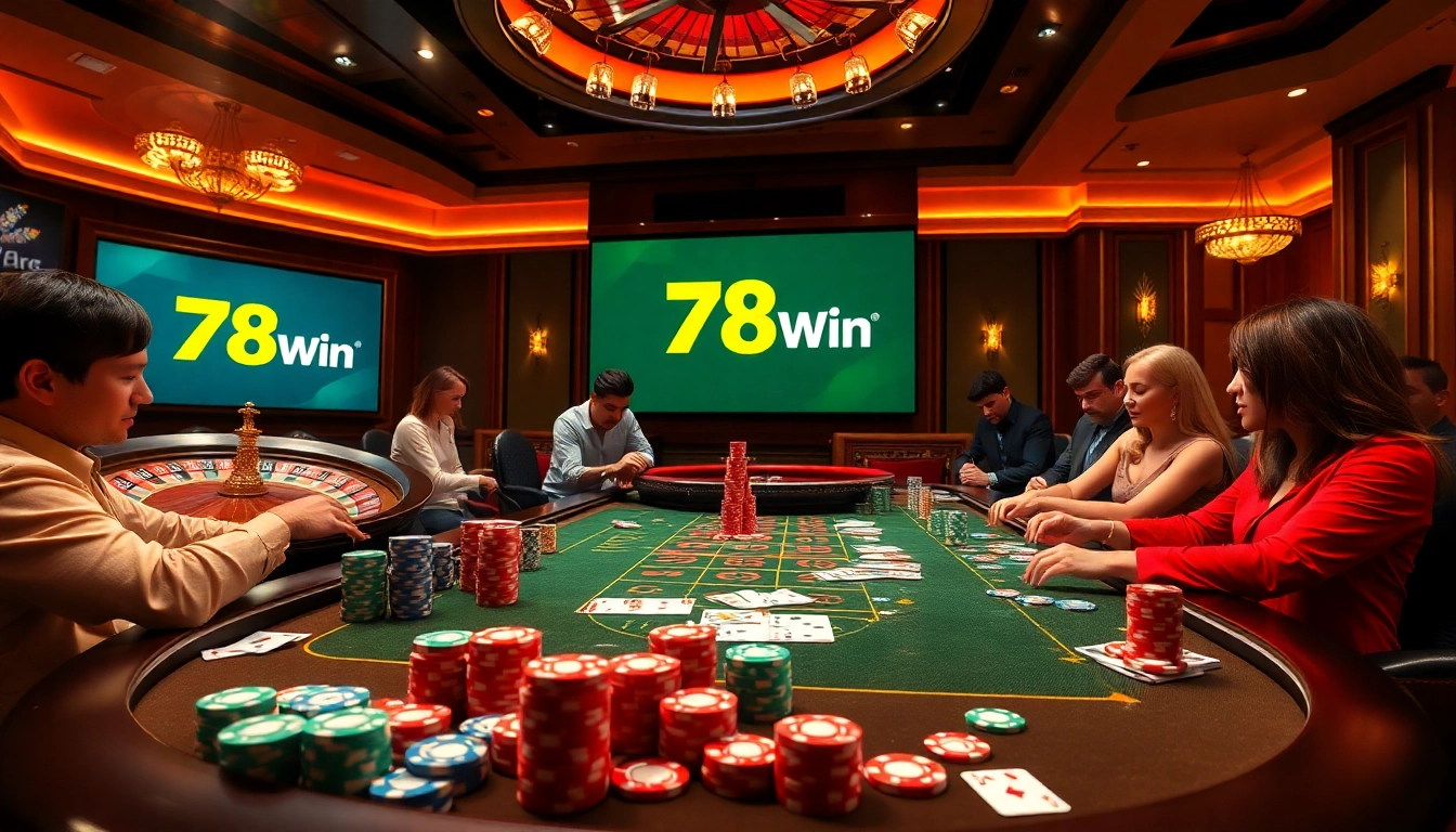 Experience thrilling moments at 78Win casino with poker chips and dynamic table action.