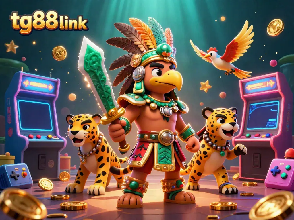 Experience the thrill of the tg88 link with a vibrant casino scene featuring gaming warriors and colorful machines.