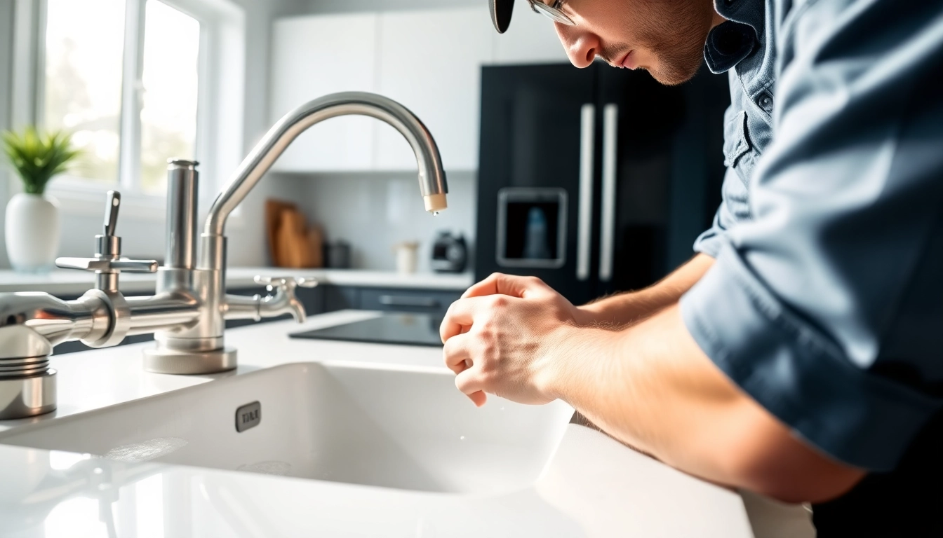 Expert plumber west vancouver fixing a modern kitchen sink with precision and care.