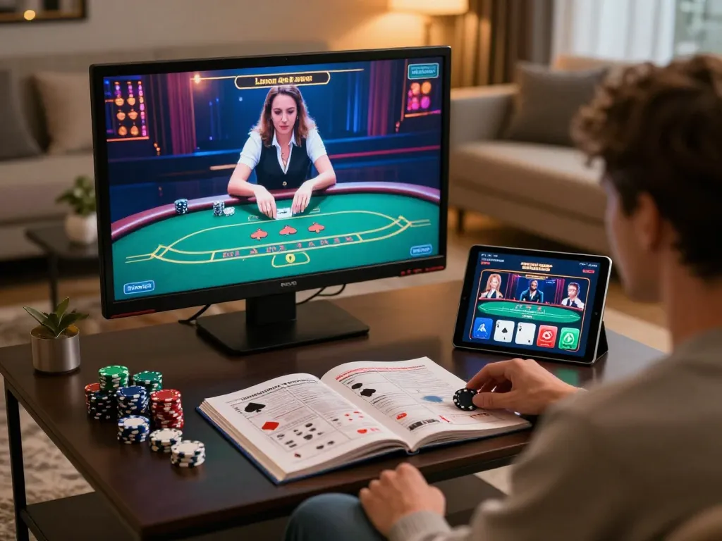 Pemain menikmati poker dealer langsung di platform ap686; menampilkan pengaturan permainan strategis di lingkungan yang nyaman