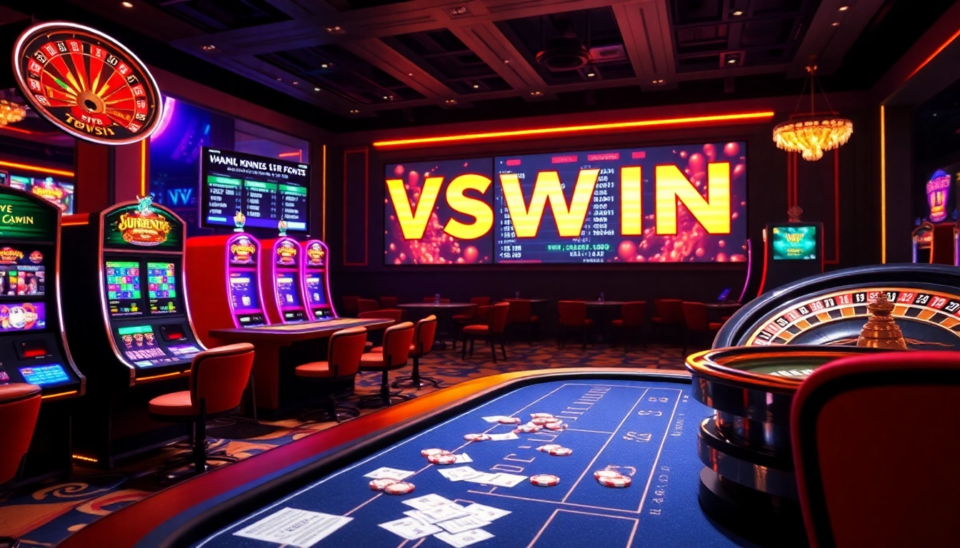 Experience the excitement of VSWIN with vibrant casino tables and thrilling betting action.