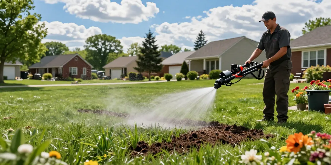 Hydroseeding in Ottawa, technician applying seed slurry for a lush lawn.