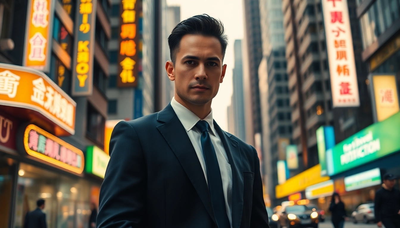Close protection Hong Kong agent maintaining vigilance in a busy urban environment.