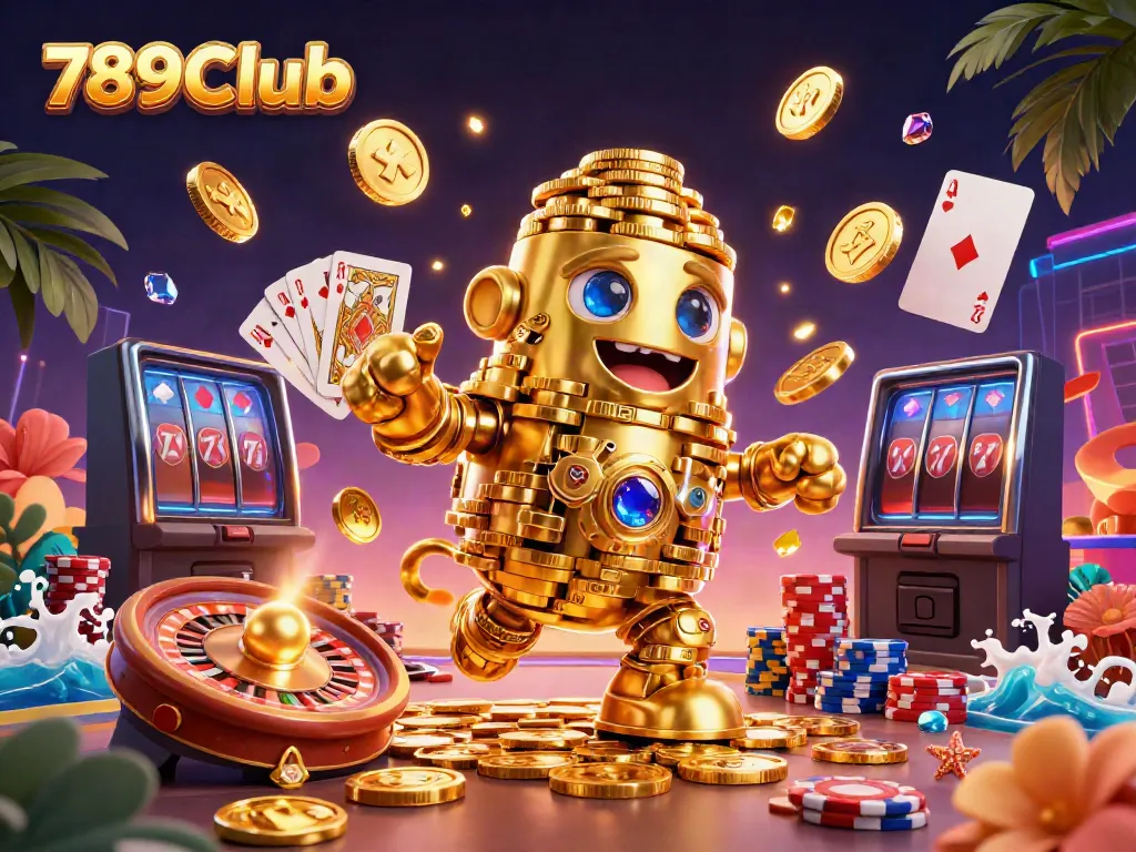 Spin and win with 789Club's vibrant gaming elements in a dynamic 3D casino scene.