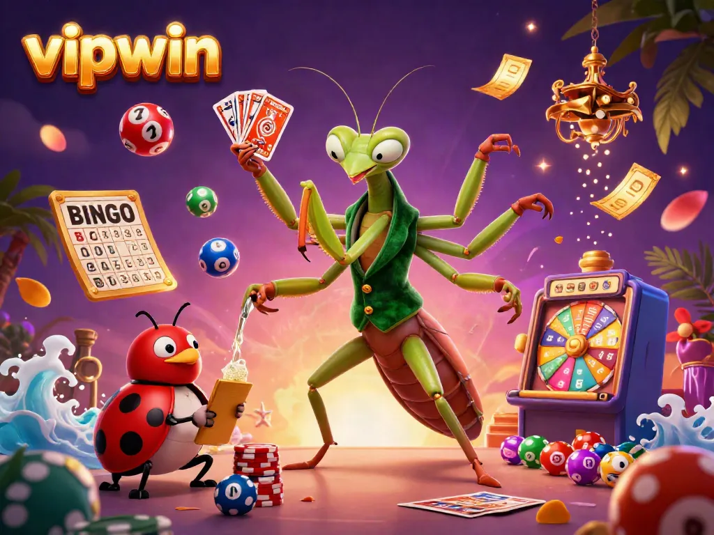 Experience the exciting game atmosphere with vipwin's enchanting 3D digital illustration featuring lively characters and vibrant gaming elements.