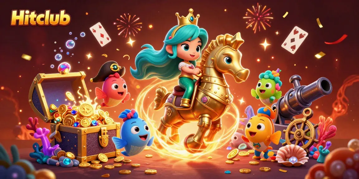 Experience the excitement at Hitclub with this immersive casino illustration showcasing a dynamic underwater scene filled with treasure and colorful characters.