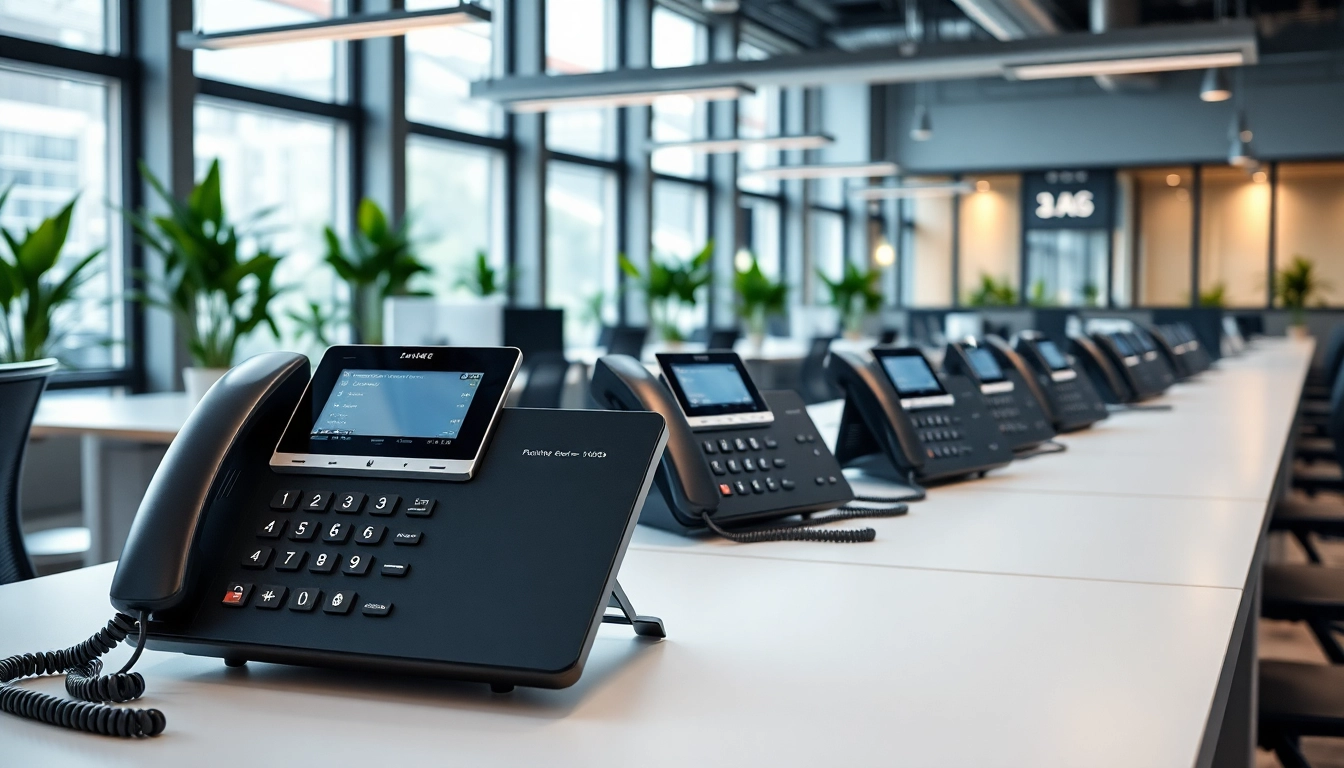 Explore advanced telephone systems in a contemporary office setting, highlighting sleek design.