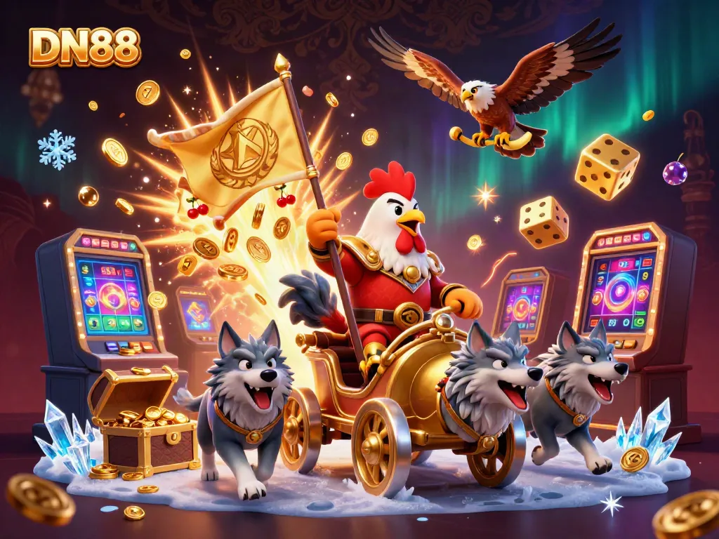 Experience DN88 with thrilling gameplay surrounded by gold and excitement in a captivating 3D casino scene.