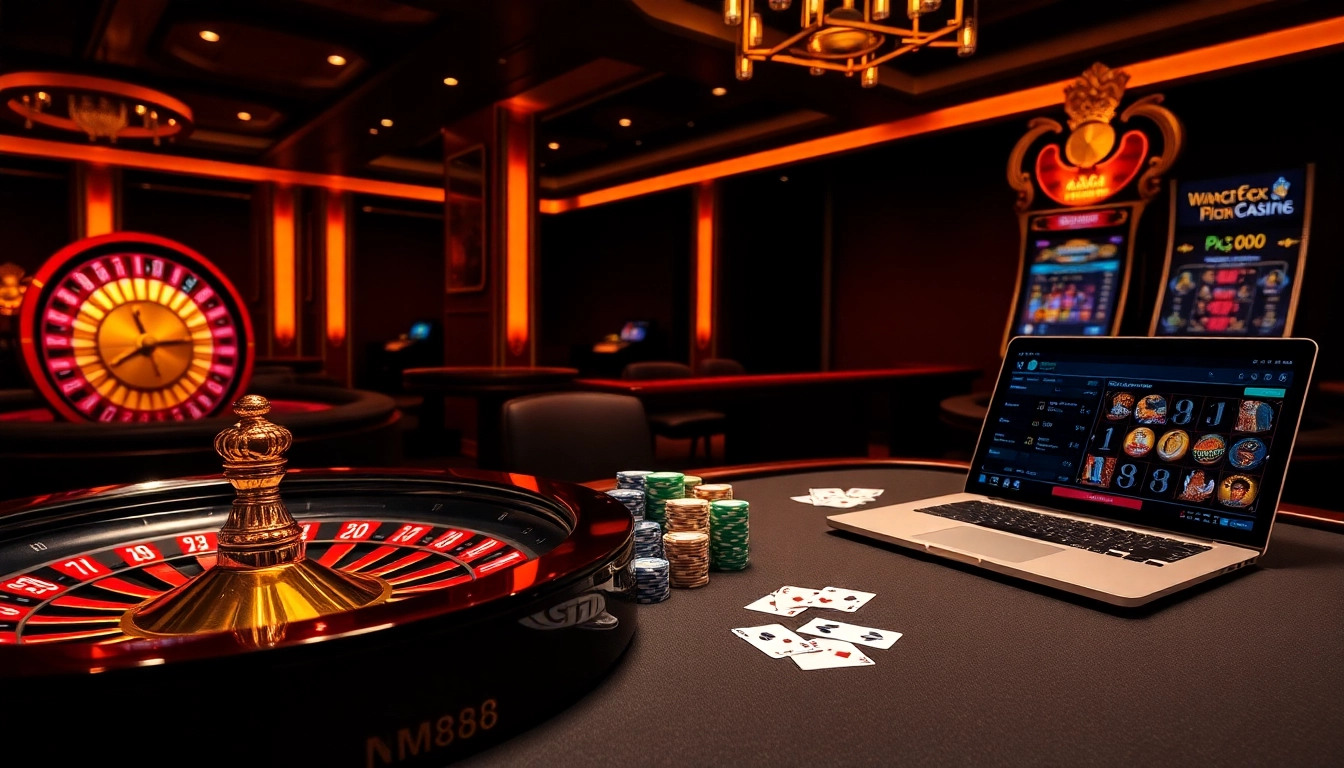 Win big at https://mm88.press/ with a stunning casino scene featuring roulette and poker tables.