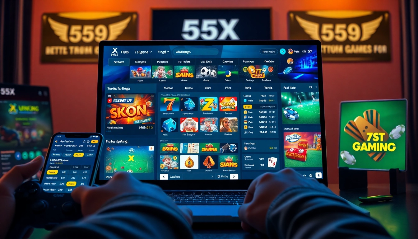 Engaging user interface of the 559X online betting platform featuring slots, poker, and sports betting.