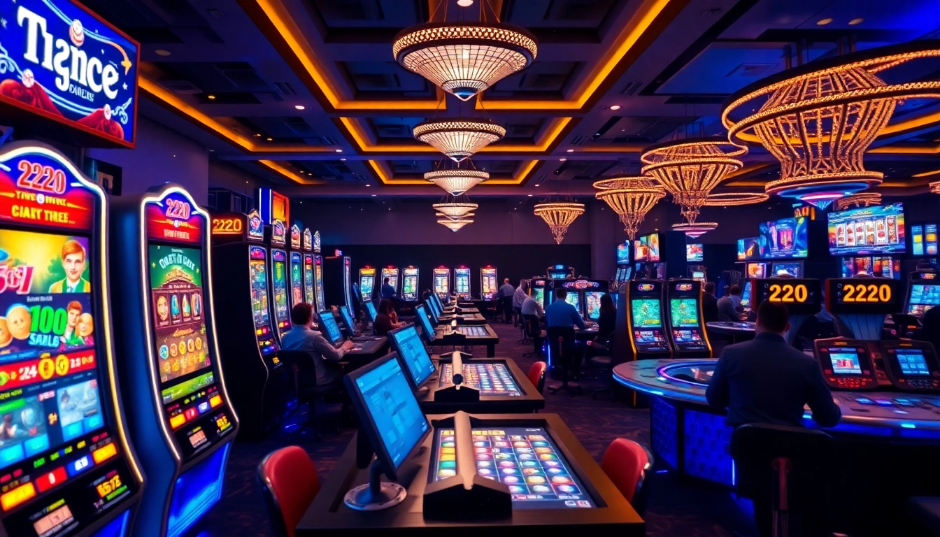 Exciting gaming experience at 222O with vibrant slot machines and live dealers.