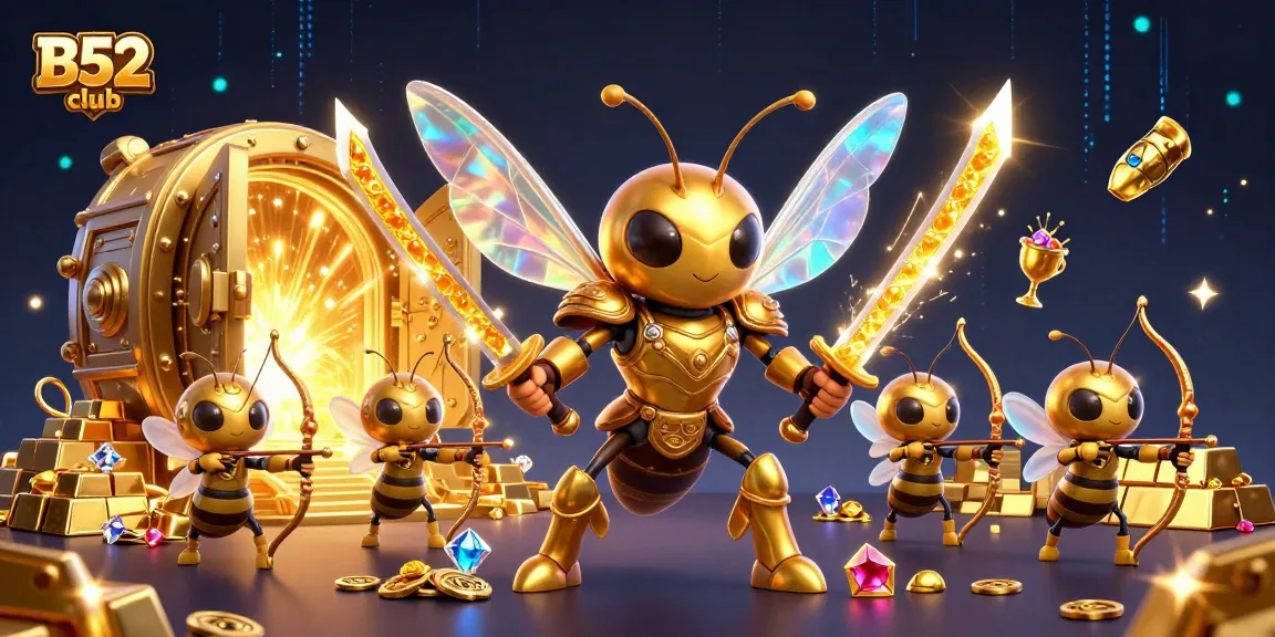 B52 club features an exciting scene of characters celebrating winnings with treasure and gold.