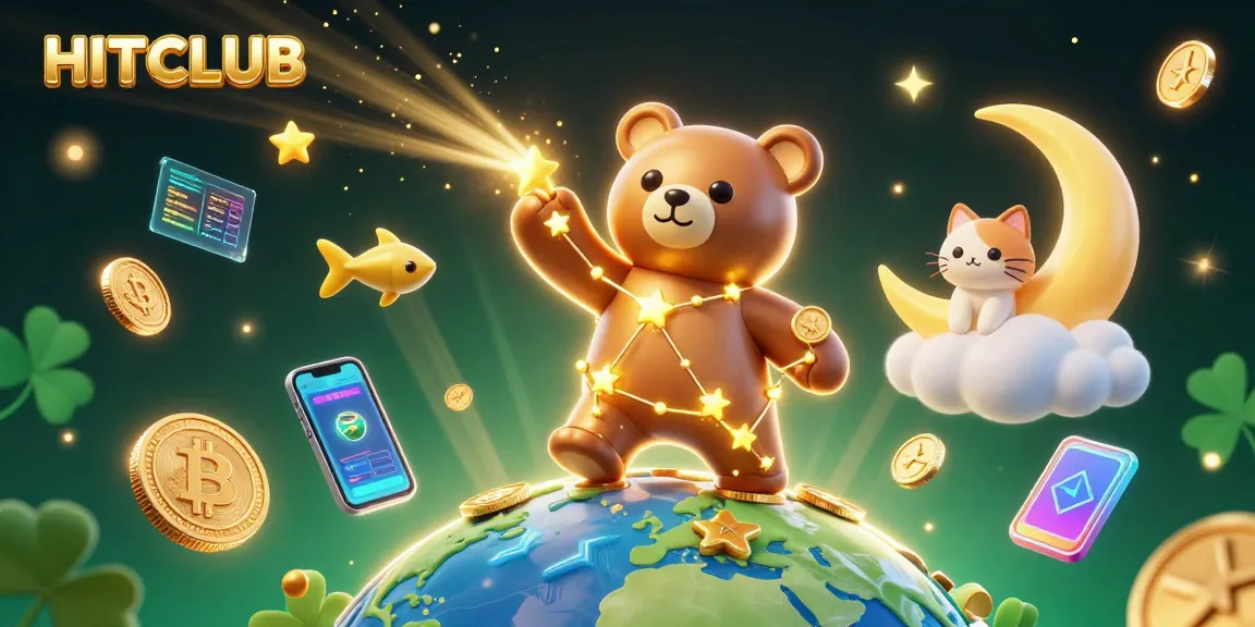 HITCLUB displays exciting online gaming with a constellation bear and crypto-themed elements