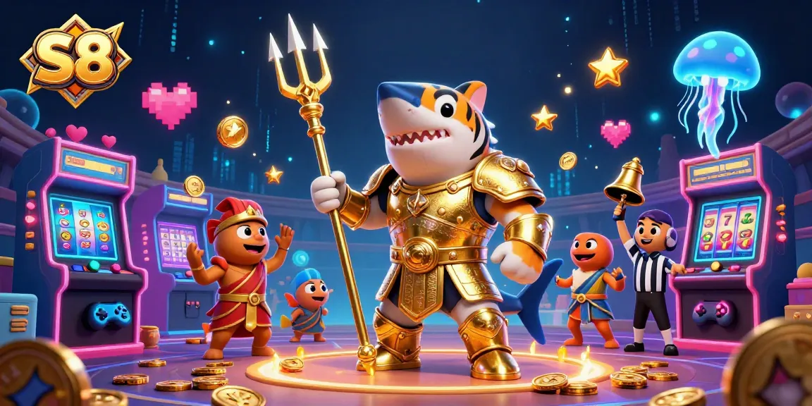 S8 offers immersive casino experience with a golden trident shark in action.