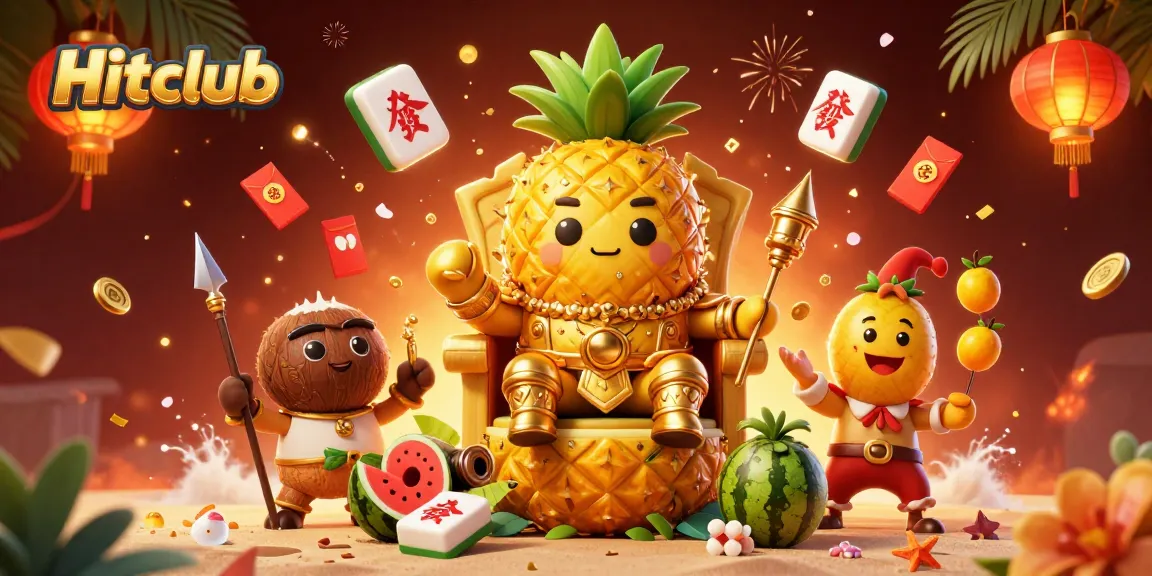 Experience thrilling games at Hitclub with a vibrant 3D casino scene featuring unique characters and festive elements.