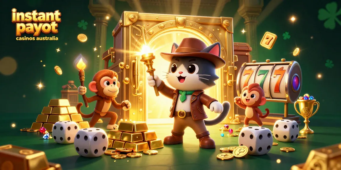 Experience instant payout casinos Australia with this richly illustrated scene of adventure and fortune.