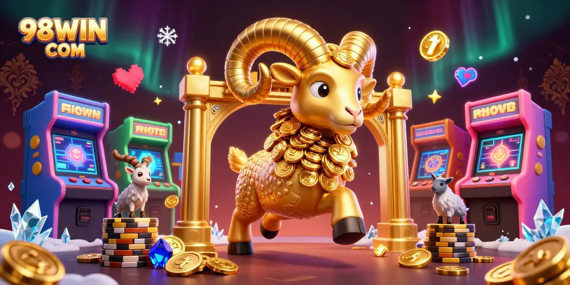 Experience the excitement of 98WIN COM with a dynamic 3D casino illustration featuring action and gaming elements.