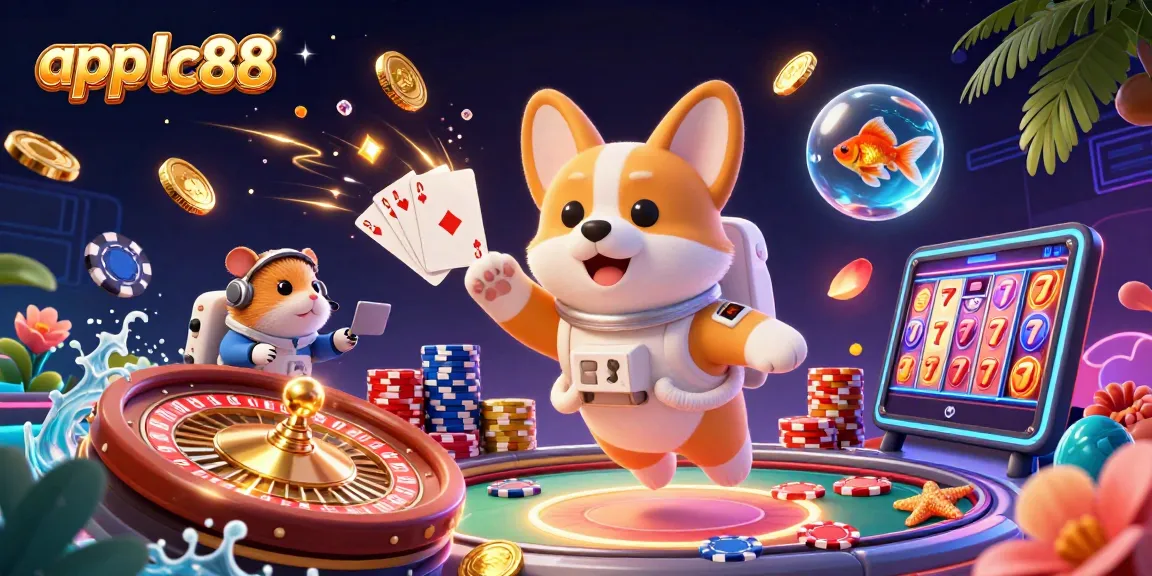 Engage with the exciting app lc88 as a cartoon astronaut corgi experiences a floating casino adventure.