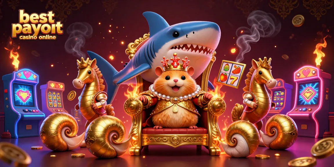 Engage with the best payout casino online in a vibrant 3D scene featuring a hamster king and slot games.