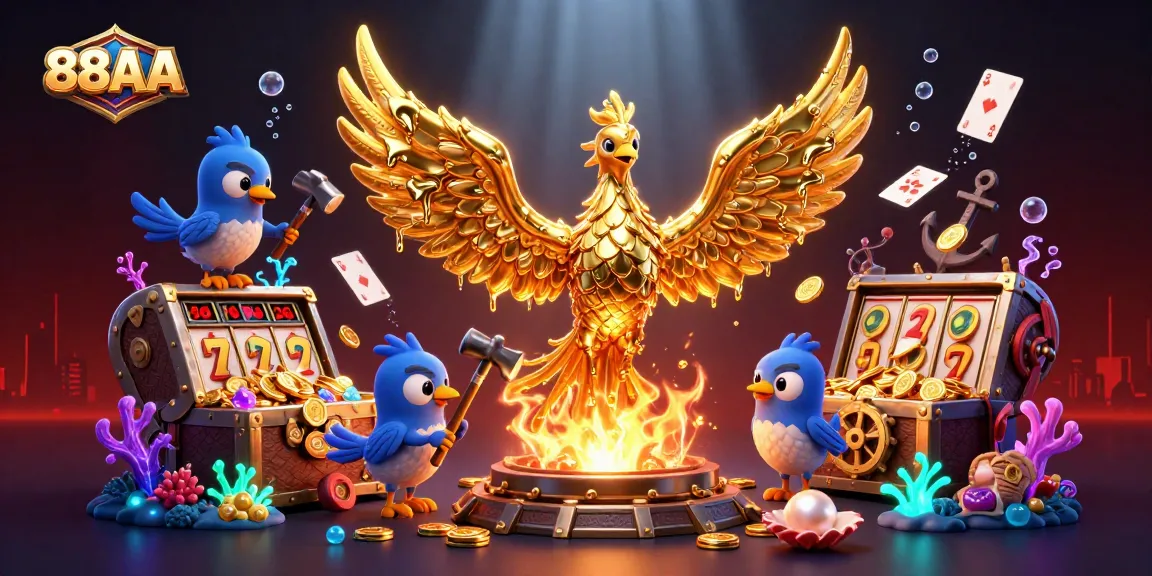 Experience vibrant gaming excitement at 88AA with a dynamic scene featuring a phoenix and rich slot elements.