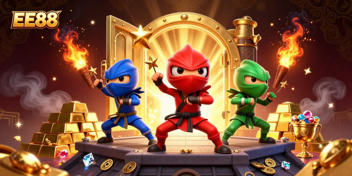 EE88 ninja chameleons showcase dynamic skills among treasures in vibrant casino setting.